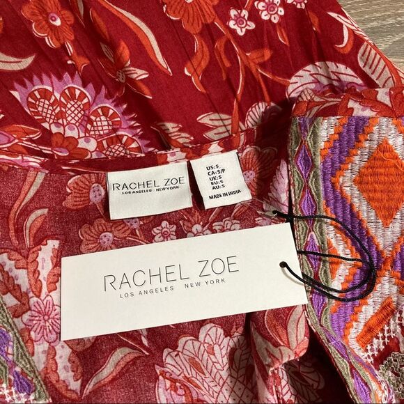 Rachel Zoe Red Bohemian Peasant Top Small Embroidered NWT Floral Oversized Boho - Picture 11 of 11